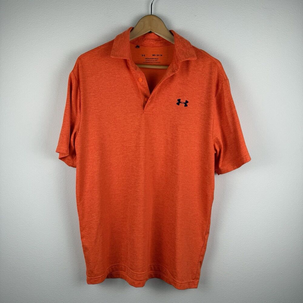 Under Armour The Playoff Polo Men's Golf Shirt Size M Orange Performance Stretch